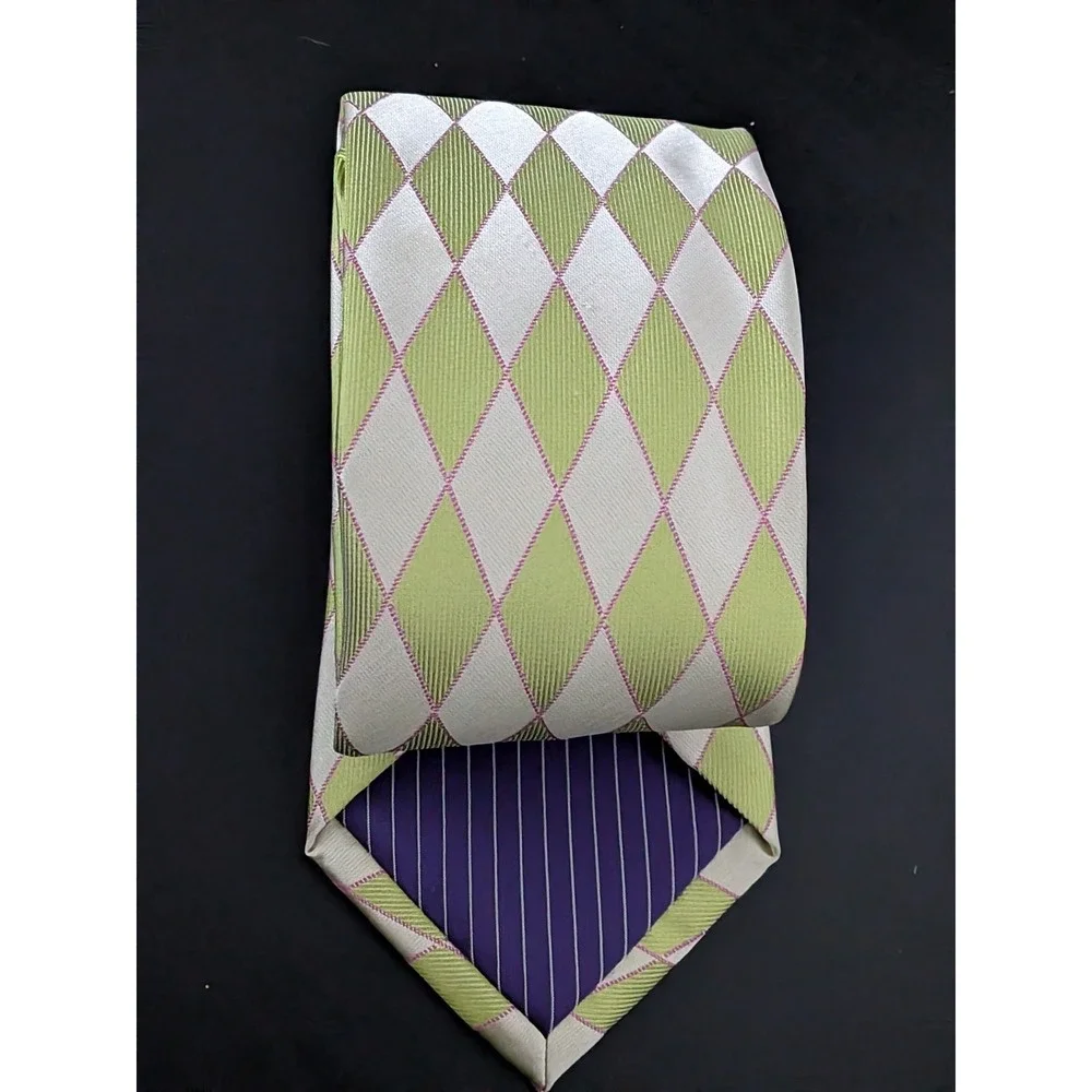 STEVEN by  Steven Land Men's Geometric Golden Yellow Diamond Tie 100% Microfiber